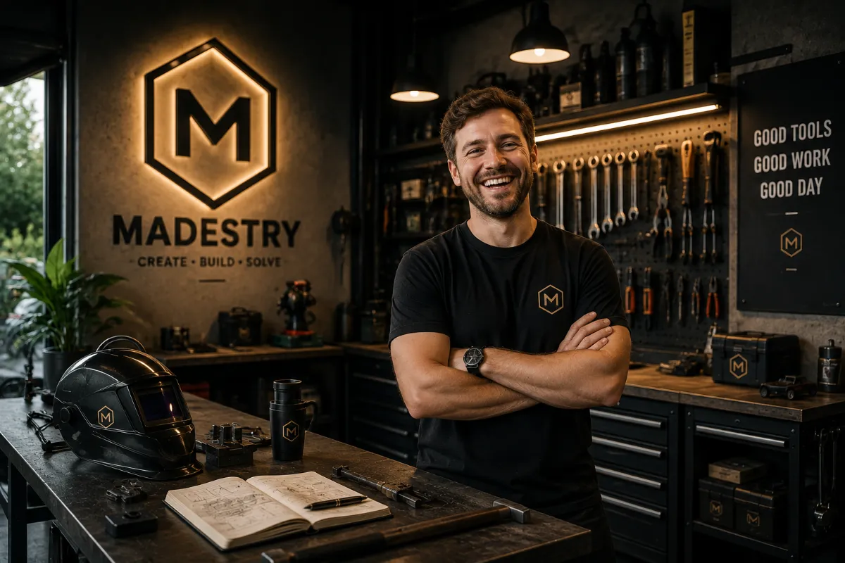 The owner of Madestry in his fabrication workshop